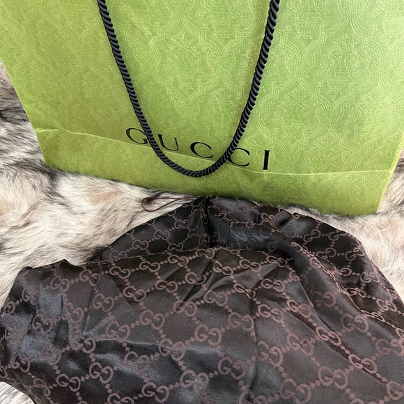 Gucci black canvas monogram hobo bag with gold buckle. Comes with a duster bag. - Picture 10 of 12